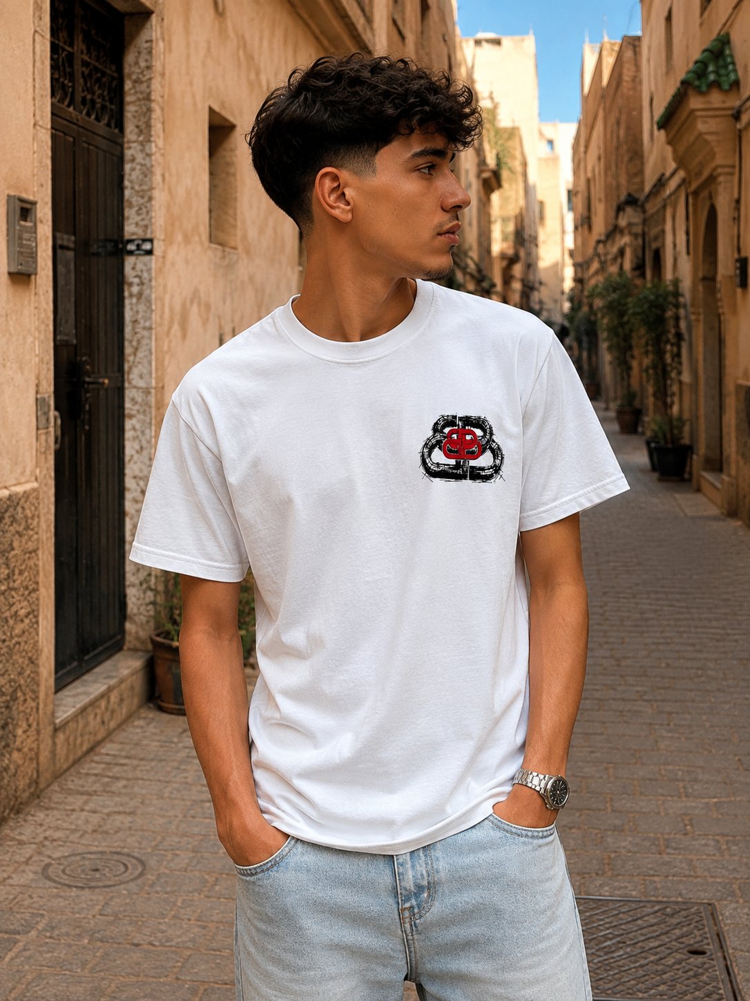 T-shirt noir imprimé graphique devant