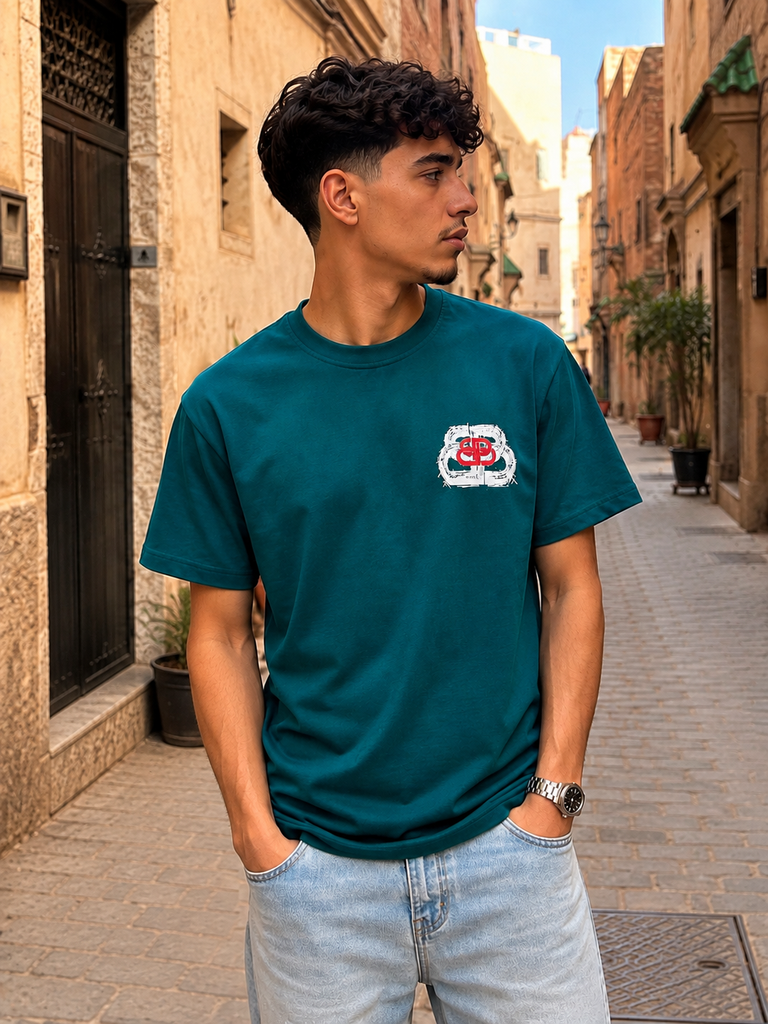 T-shirt vert imprimé graphique devant
