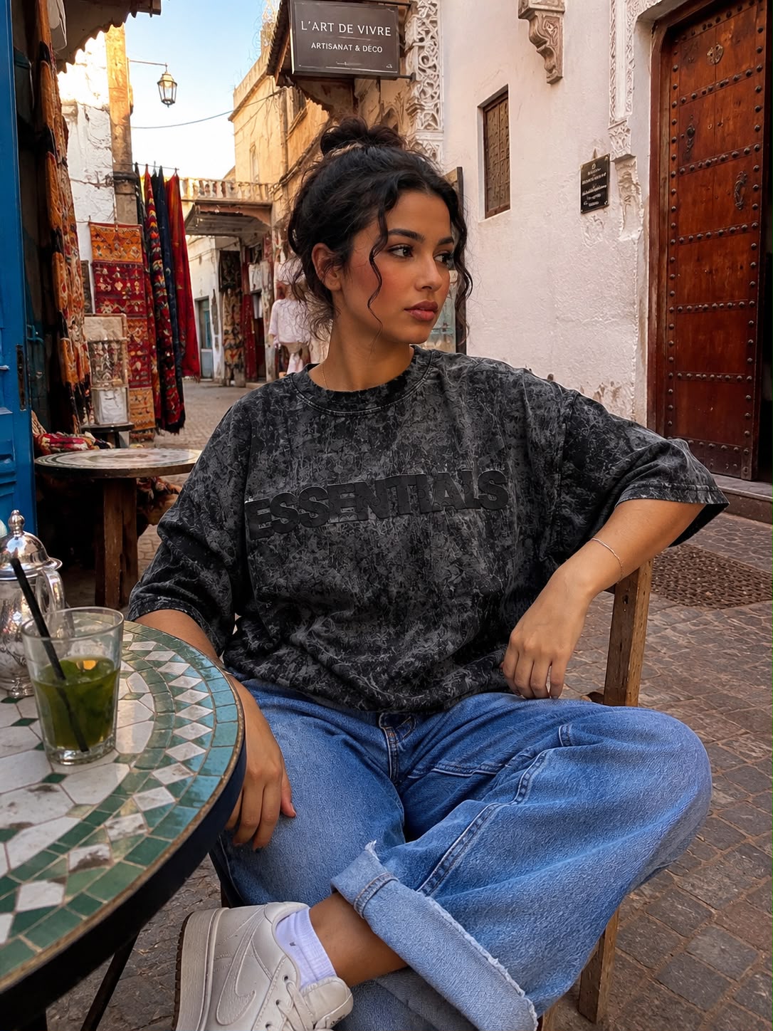 T-Shirt Oversize Essentials Noir Acid Wash - Lifestyle