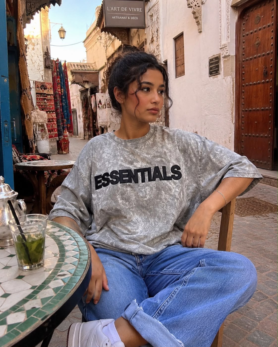 T-Shirt Oversize Essentials Gris Acid Wash - Lifestyle